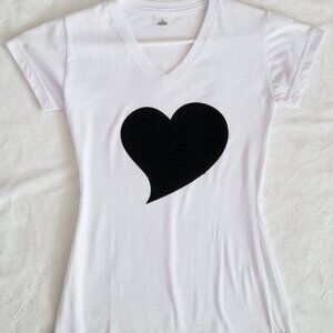 White Black Heart T-Shirt - Medium